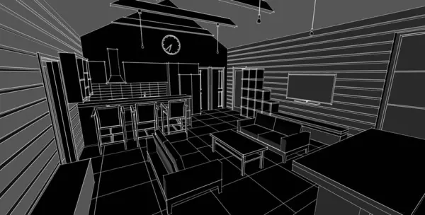 House interior. Sketch. 3d rendering