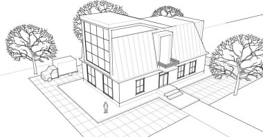 ev mimarisi projesi çizimi 3d illüstrasyon