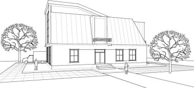 ev mimarisi projesi çizimi 3d illüstrasyon