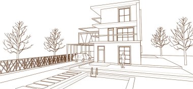 ev mimarisi projesi çizimi 3d illüstrasyon