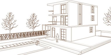 ev mimarisi projesi çizimi 3d illüstrasyon