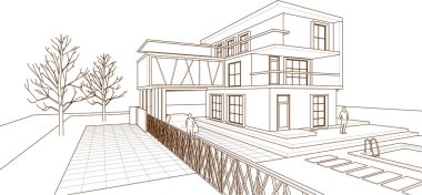 ev mimarisi projesi çizimi 3d illüstrasyon