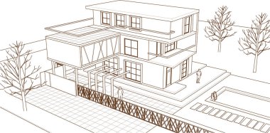 ev mimarisi projesi çizimi 3d illüstrasyon