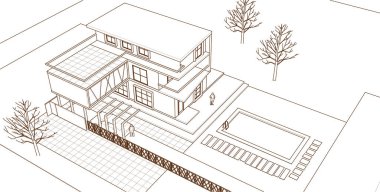 ev mimarisi projesi çizimi 3d illüstrasyon