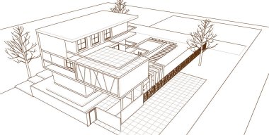 ev mimarisi projesi çizimi 3d illüstrasyon