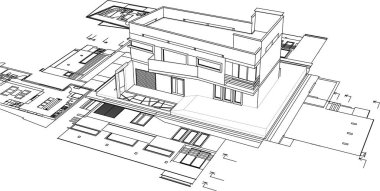 ev mimarisi projesi çizimi 3d illüstrasyon