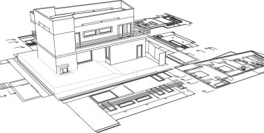 ev mimarisi projesi çizimi 3d illüstrasyon