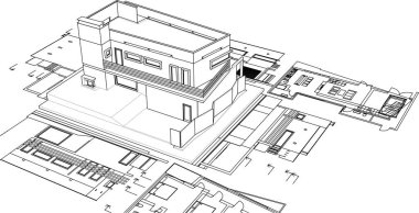 ev mimarisi projesi çizimi 3d illüstrasyon