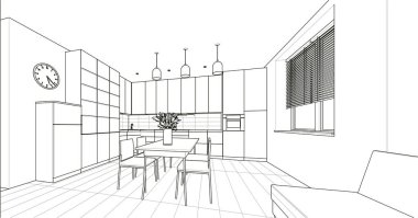 Evin içi. Robot resim. 3d oluşturma