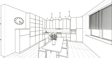 Evin içi. Robot resim. 3d oluşturma