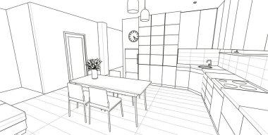 Evin içi. Robot resim. 3d oluşturma