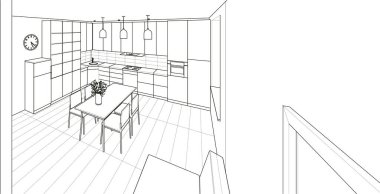 Evin içi. Robot resim. 3d oluşturma