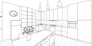 Evin içi. Robot resim. 3d oluşturma