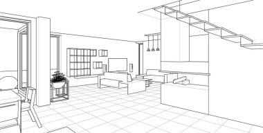 Evin içi. Robot resim. 3d oluşturma