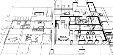 ev mimarisi projesi çizimi 3d illüstrasyon