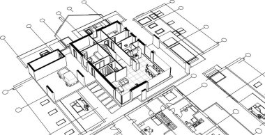 ev mimarisi projesi çizimi 3d illüstrasyon