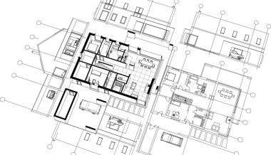 ev mimarisi projesi çizimi 3d illüstrasyon