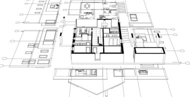 ev mimarisi projesi çizimi 3d illüstrasyon