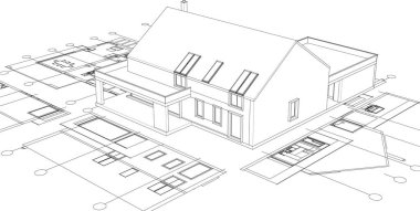 ev mimarisi projesi çizimi 3d illüstrasyon