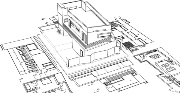 ev mimarisi projesi çizimi 3d illüstrasyon