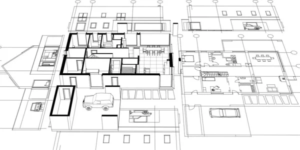 Huis Architectonische Project Schets Illustratie — Stockvector