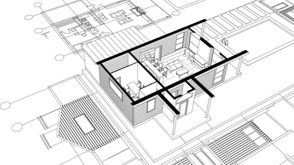 ev mimarisi projesi çizimi 3d illüstrasyon