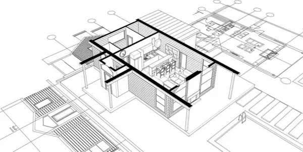 Huis Architectonische Project Schets Illustratie — Stockvector