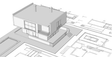 ev mimarisi projesi çizimi 3d illüstrasyon