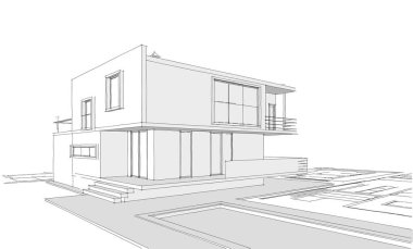 ev mimarisi projesi çizimi 3d illüstrasyon