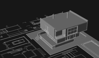 ev mimarisi projesi çizimi 3d illüstrasyon