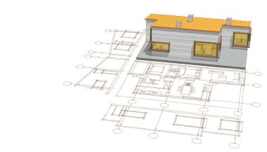 ev mimarisi projesi çizimi 3d illüstrasyon