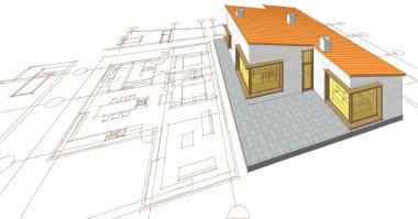 ev mimarisi projesi çizimi 3d illüstrasyon