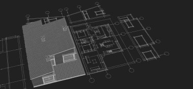 ev mimarisi projesi çizimi 3d illüstrasyon