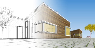 evler mimari proje taslağı 3d illüstrasyon