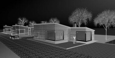 evler mimari proje taslağı 3d illüstrasyon