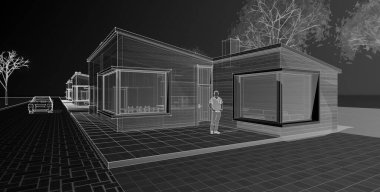 evler mimari proje taslağı 3d illüstrasyon