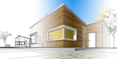 evler mimari proje taslağı 3d illüstrasyon