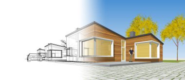 evler mimari proje taslağı 3d illüstrasyon