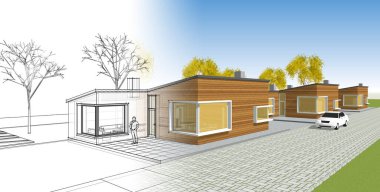 evler mimari proje taslağı 3d illüstrasyon