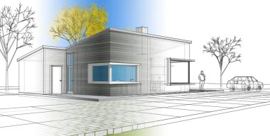 ev mimarisi projesi çizimi 3d illüstrasyon