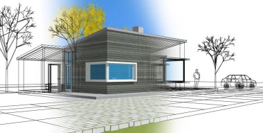 ev mimarisi projesi çizimi 3d illüstrasyon