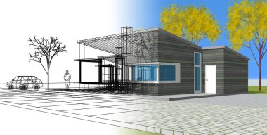 ev mimarisi projesi çizimi 3d illüstrasyon