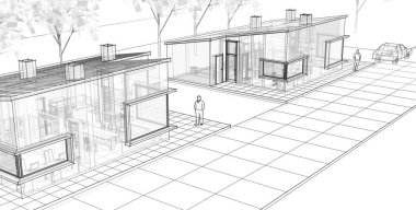 evler mimari proje taslağı 3d illüstrasyon