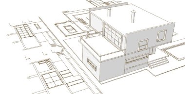 ev mimarisi projesi çizimi 3d illüstrasyon