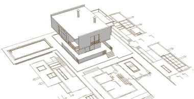 ev mimarisi projesi çizimi 3d illüstrasyon