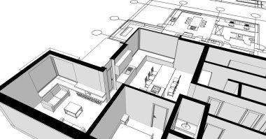 ev mimarisi projesi çizimi 3d illüstrasyon