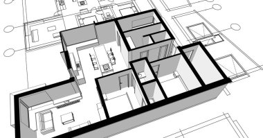 ev mimarisi projesi çizimi 3d illüstrasyon