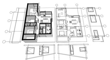 ev mimarisi projesi çizimi 3d illüstrasyon