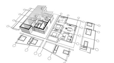 ev mimarisi projesi çizimi 3d illüstrasyon