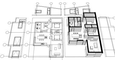 ev mimarisi projesi çizimi 3d illüstrasyon